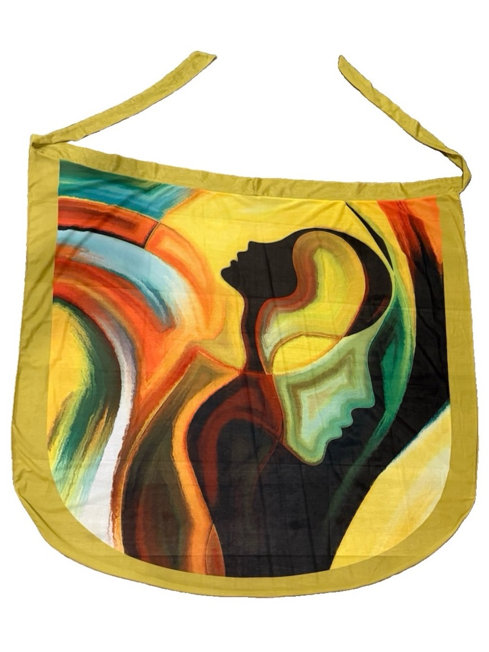 Abstract Faces Art Print Apron Swimsuit Cover Up Wrap Soft Mesh 44”x40” Size L